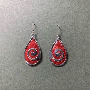 Earrings sterling silver and red shell-like material